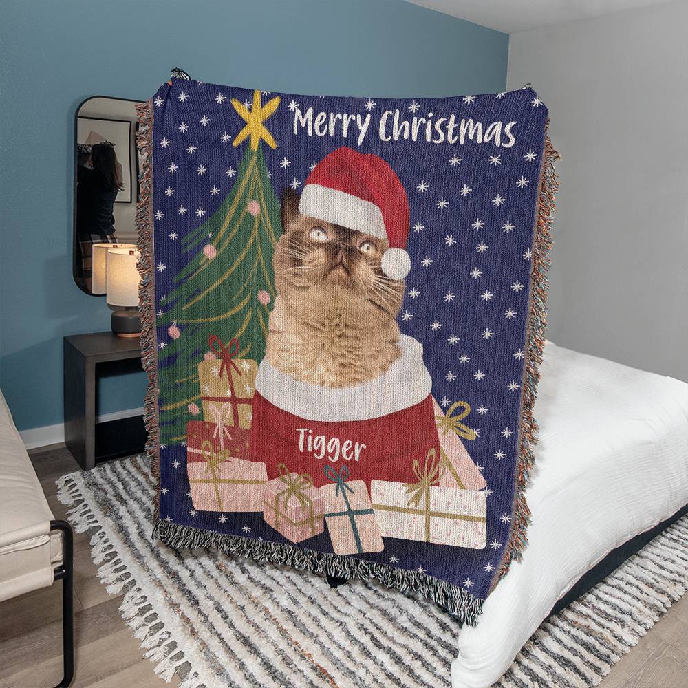 Christmas cat blanket personalized