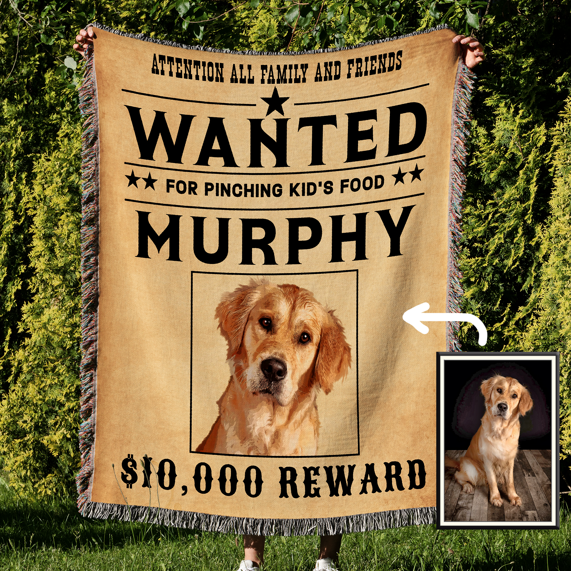 Custom Dog Blanket Wanted Poster Style