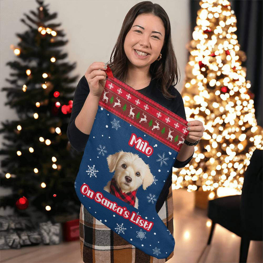 On Santa's List - Cartoon Style Custom Pet Stocking