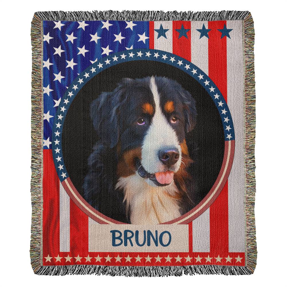 Personalized Dog Blanket Full View with USA Flag