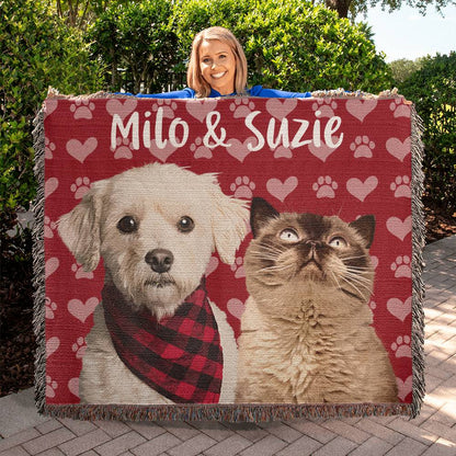 Custom Dog Blanket - Hearts and Paws