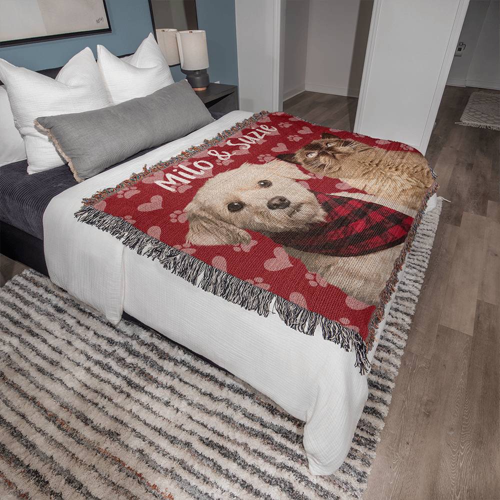 Personalized Dog Blanket - Red on bed