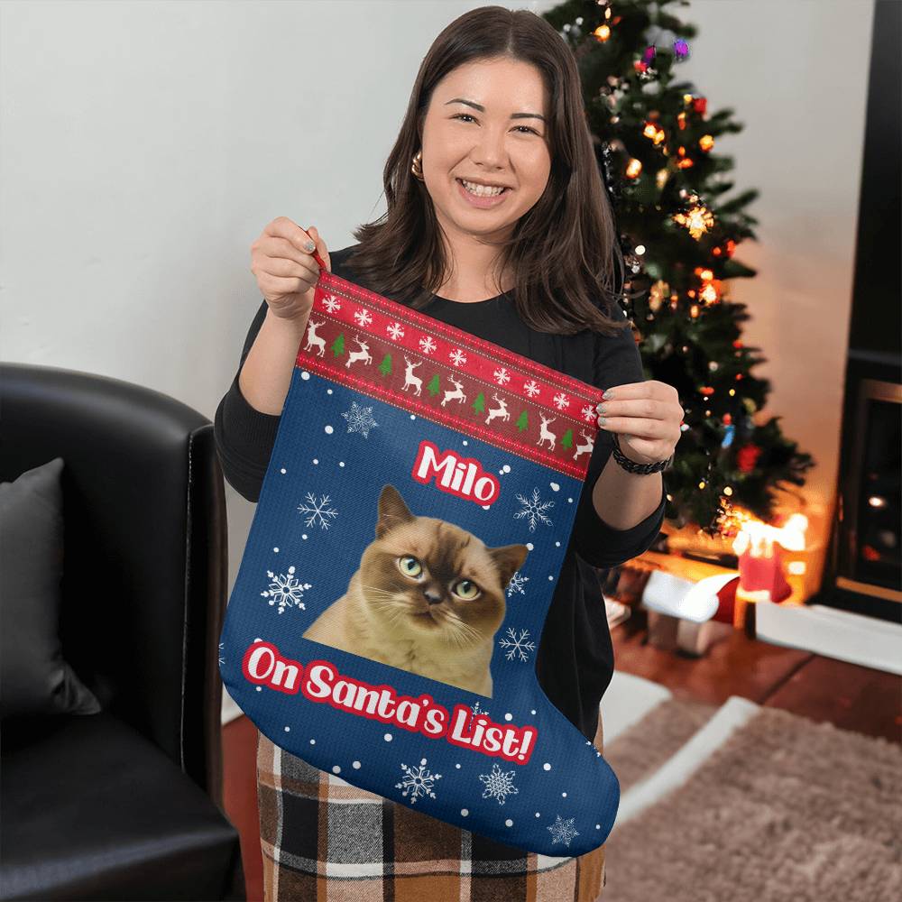 On Santa's List - Cartoon Style Custom Pet Stocking