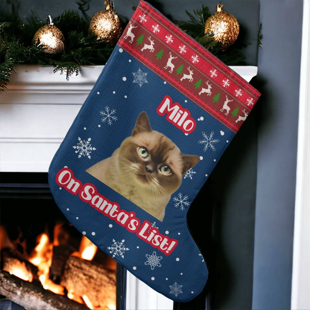 On Santa's List - Cartoon Style Custom Pet Stocking