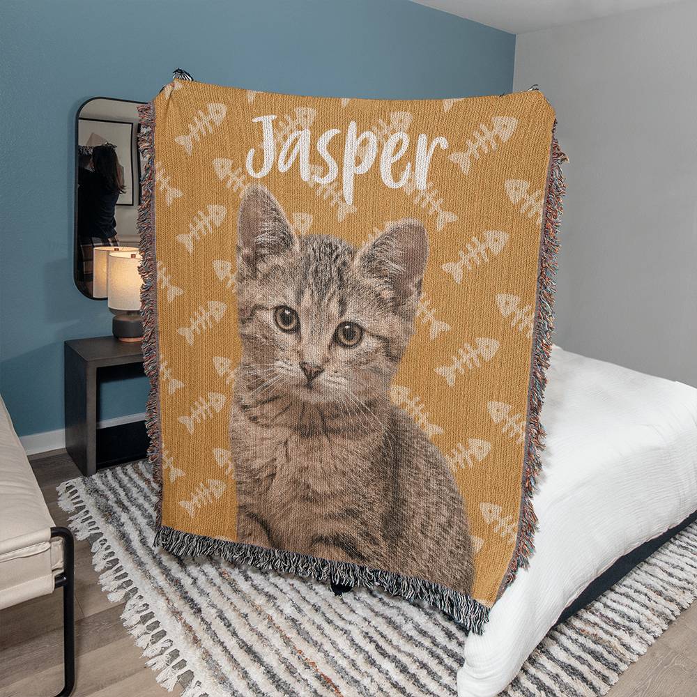 Fishbone Feline Fancy Personalized Cat Blanket